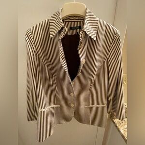 EUC Ralph Lauren Striped Jacket. Brown/Cream. 14W.High collar button front. Cute